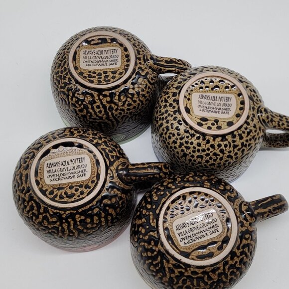 Set Of 4 Always Azul Pottery Mugs With Colorful Interiors Dots - Picture 7 of 7